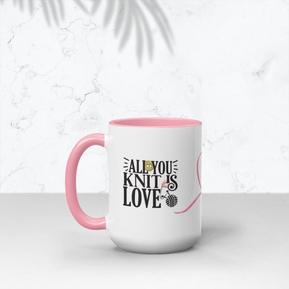 Personalized White & Pink Knit Love Mug Knitting Lovers All You Knit is Love - Picture 2 of 7